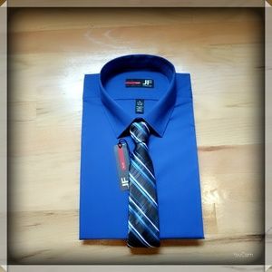 JF J. Ferrar Dress Shirt and Tie Combo - Blue